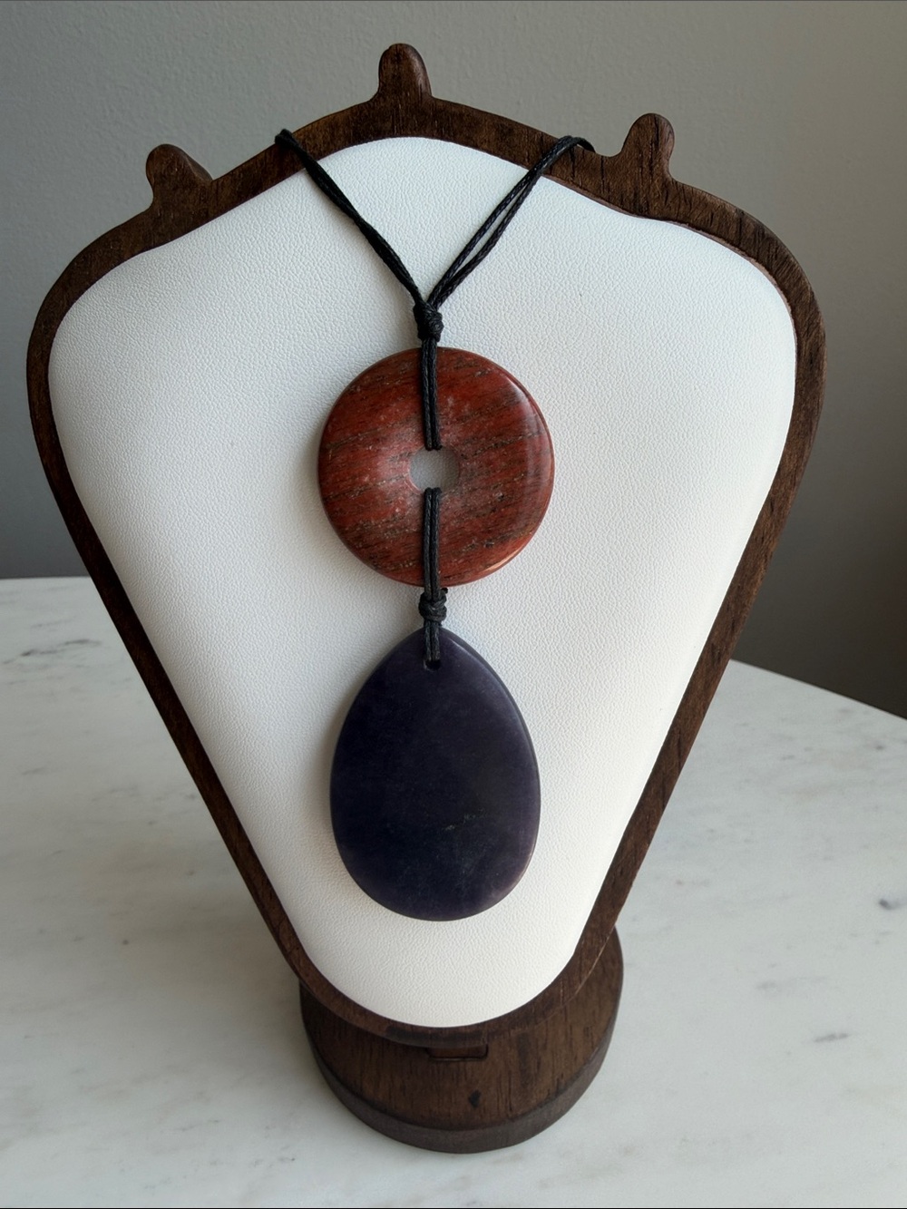 J. Jill Black Cord Necklace with Red - Brown and Deep Purple Stone pendant - NWT